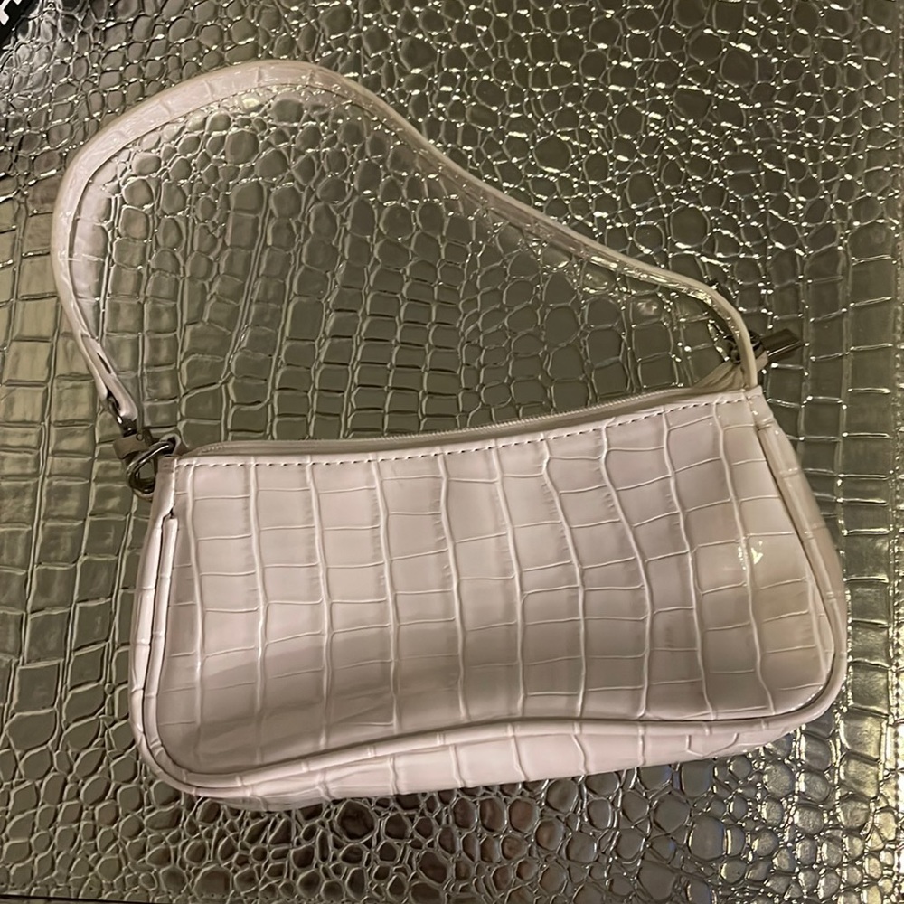 White crocodile print handbag